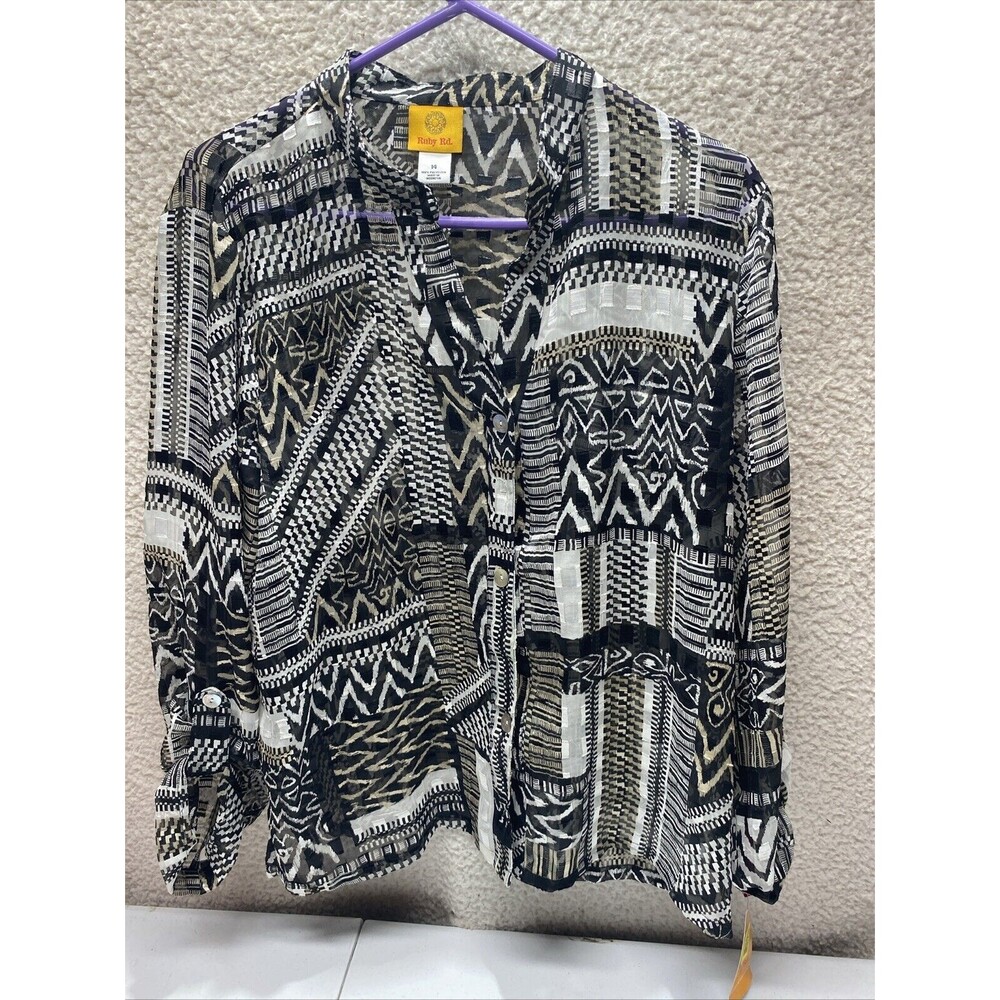 Gorgeous Ruby Rd Sheer Blouse V Neck Size 14